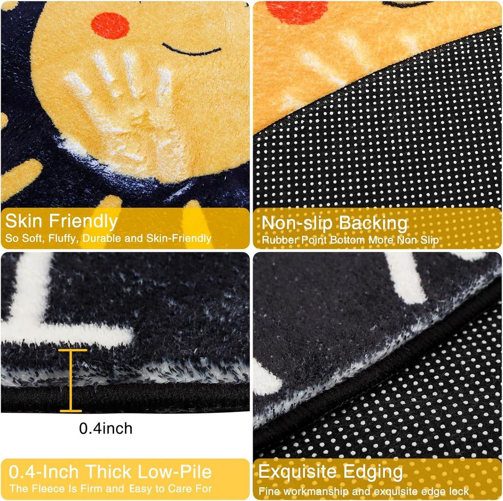 Outer Space Kids Rug,59"X39.4" ABC Alphabet Educational Kids Rugs for Playroom,Non Slip Solar System Galaxy Planets Playroom Rug,Washable Ki