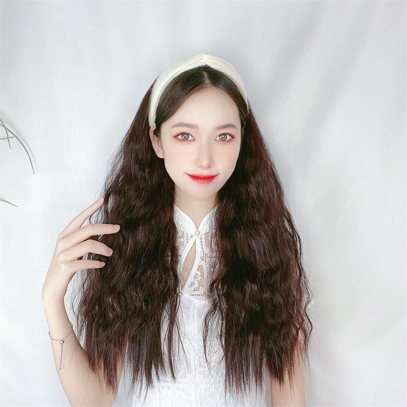 Wigs Women's Long Hair Corn Perm Headband Half Head Net Red Goods Integrated Non-trace Wool Roll Wig Set
