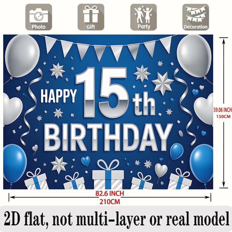 Party Backdrop 15Th Birthday Stars Blue Flat Balloons Number Wedding Celebrations Celebration Photo Booth Front Door Decor