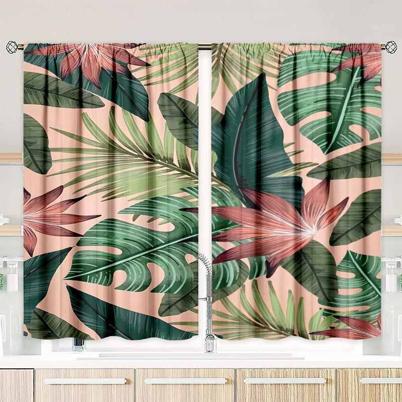Tropical Leaves Printed Curtains Pole Bag Bedroom Living Room Home Decoration Curtain Set Of 2 Made Polyester Washable Great Ready