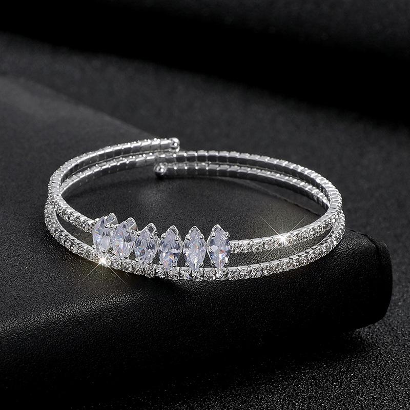 Zircon Double Open Bracelet, Adjustable Fashion Crystal Bracelet Bridal Rhinestone Jewelry for Women