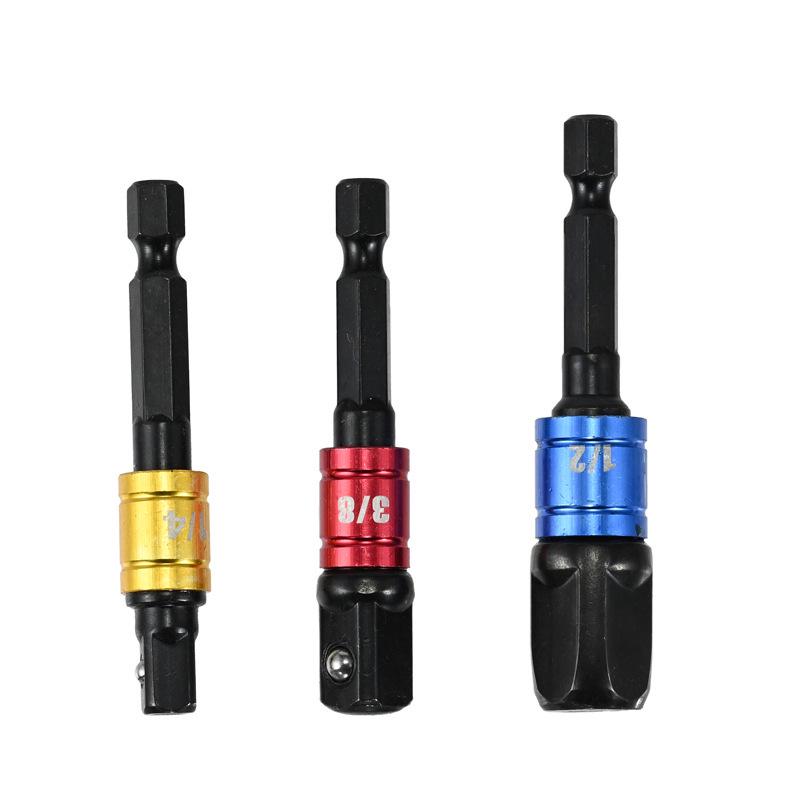 3-Piece Steel Ball Joint Extension Bar Set: Electric Hex Shank Air Wrench Adapter 1/4", 1/2", 3/8"