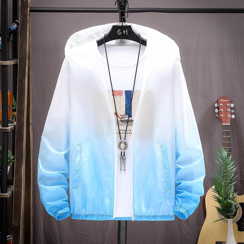 Trendy Gradient Print Hooded Windbreaker Jacket with UV Protection