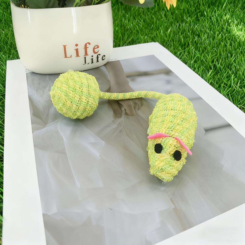 Knitted Mouse Cat Toy, Interactive Plush Mouse Toy with Ball Tail for Indoor Cats