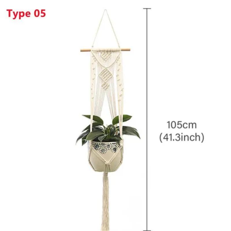 Flowerpot Plant Holder Hand-knitted Cotton Rope Wall Hanging Flowerpot Holder Basket