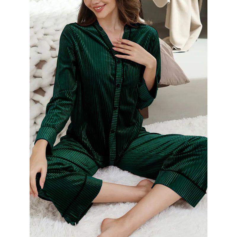 

Модный стиль Модный темперамент V-образный вырез Длинный рукав Брюки Повседневная женская домашняя одежда Модный комплект из двух предметов Экспортная мода Green XL