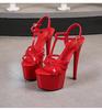Damen Patentleder 17CM Super High Heel Sandalen Sexy Dünner Absatz Plateau Offene Zehenpartie Slip-On Mules Sommerschuhe LFD-181-41