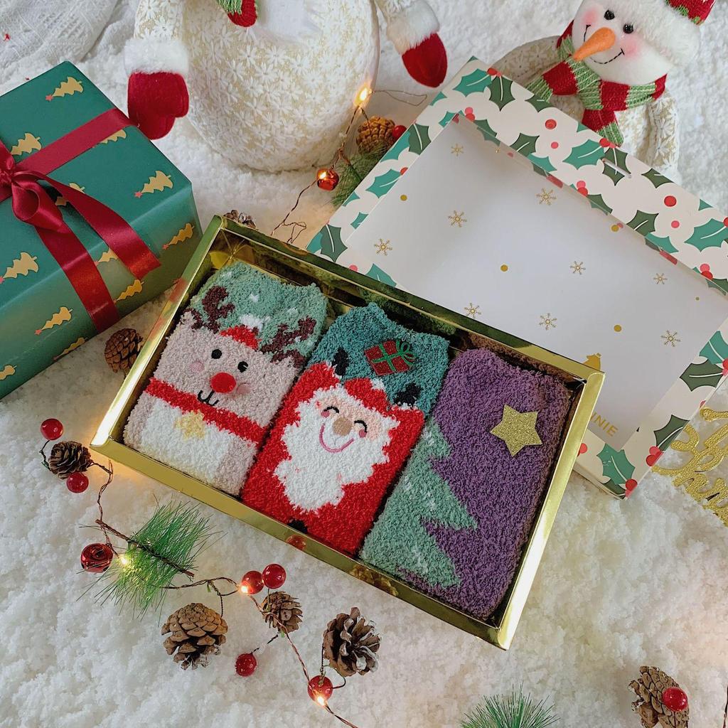 Gift Boxed Women's Festive Coral Fleece Socks - Christmas & Halloween Winter Sleep Socks