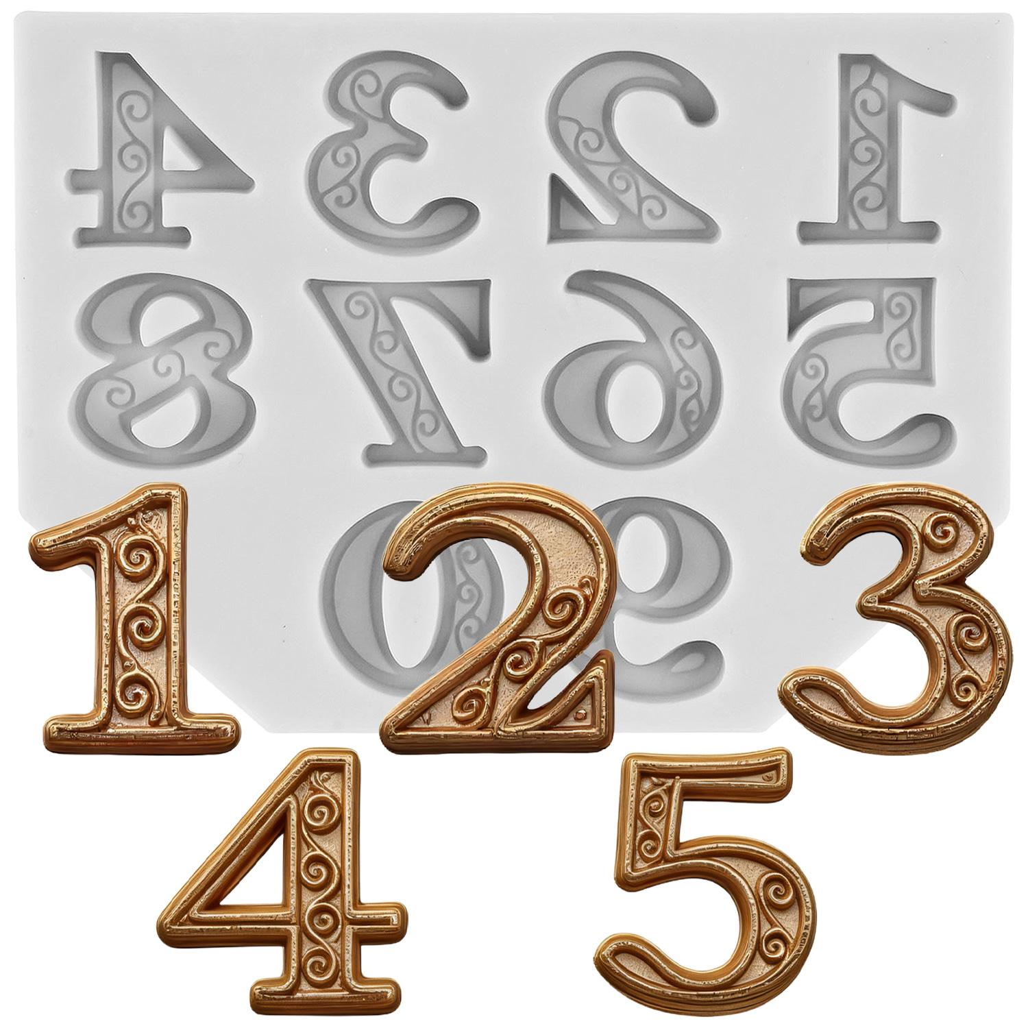 

Number Silicone Molds Number 0 - 9 Fondant Mold Cake Decorating Tools Cupcake Topper Candy Chocolate Gumpaste Mold сірий колір