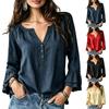 Women's Casual Loose Fit V-Neck Button Ruffle Long Sleeve Blouse
