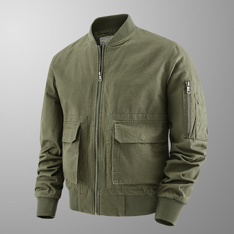 Washed Cotton Jacket Men's Autumn and Winter Baseball Jersey Multi-pocket Jacket Loose Casual Flight Suit