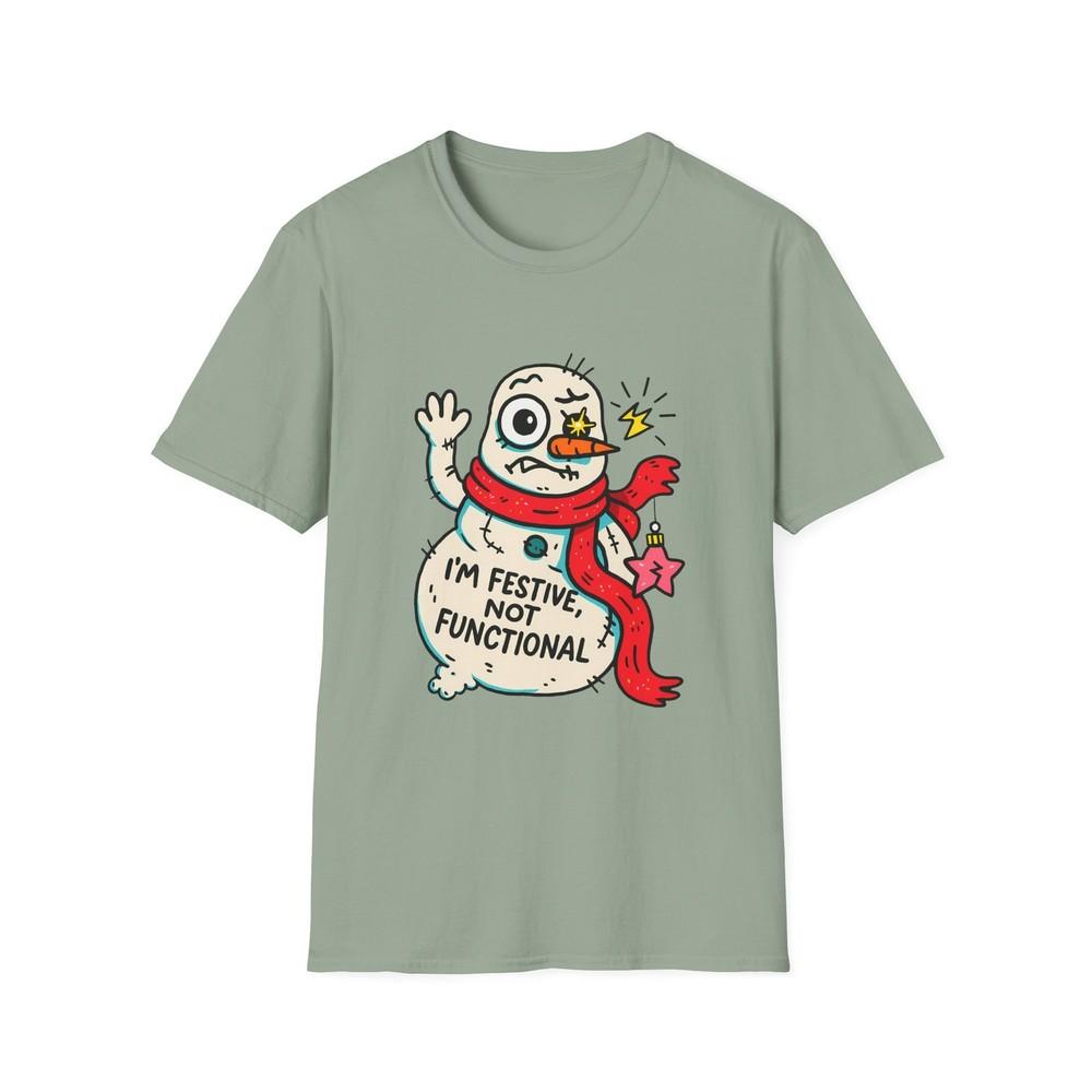 Unisex Softstyle T-Shirt Snowman Patched Lumpy Wild Expression Christmas Humor