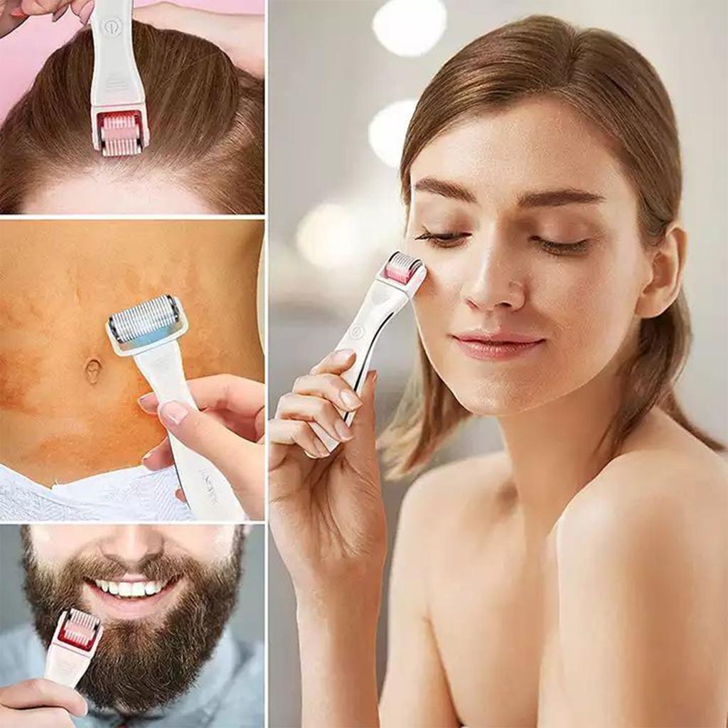 Derma Roller Microneedling Device for Home & Salon Use with 3 Replaceable Heads Red Light for