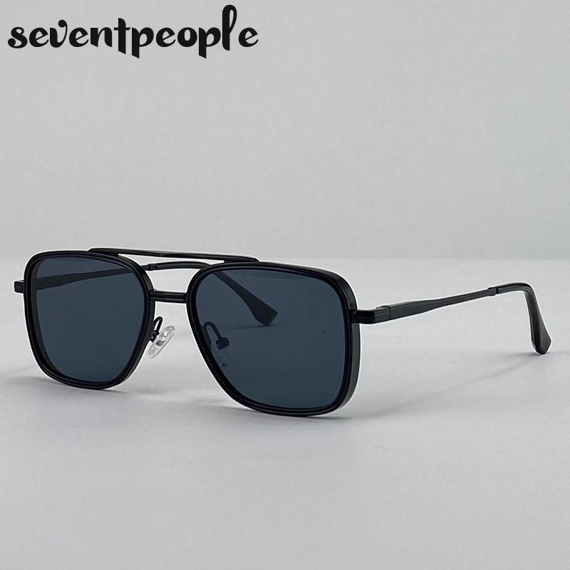 Vintage Steampunk Pilot Square Sunglasses Men Luxury Brand Trendy Metal Frame Driving Sunglass For Male UV400 Punk Shades