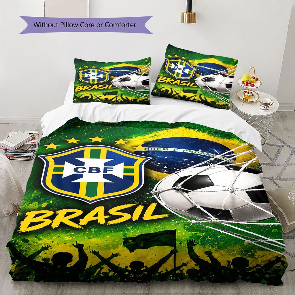 Brazil National Football Team Pattern Bedding,Quilt Set Quilt Cover Pillowcase Home Birthday Gift(1 * duvet cover + 2 * pillowcase, without core)