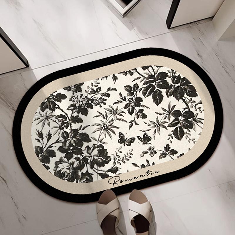 Retro style bathroom absorbent floor mat household non-slip foot mat soft diatom mud bathroom door mat quick-drying carpet