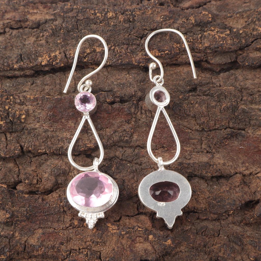 Piatră prețioasă Morganit Natural Argint Sterling 925 Cercei Handmade 2.50" Pentru Femei EE-132-1