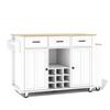 Kitchen island with pull-out worktop, 136(223)x50x93cm mobile kitchen island with 3 drawers, wine rack, socket with USB and 7 casters, white/oak