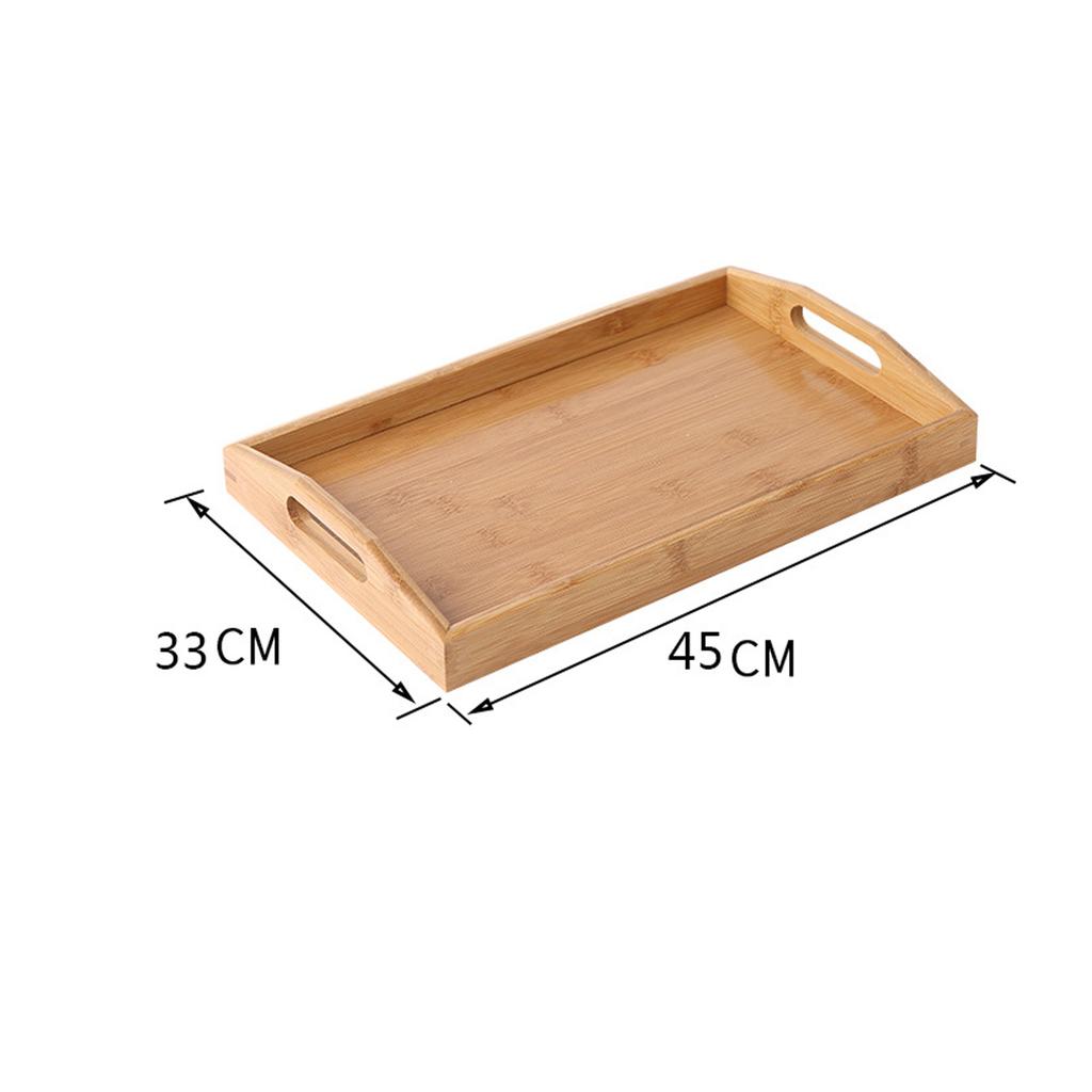 Bamboo Rectangular Cup Tray Tableware Holder Fruit Bread Dessert Tea Food Tray with Handle Dinner Serving Tray
