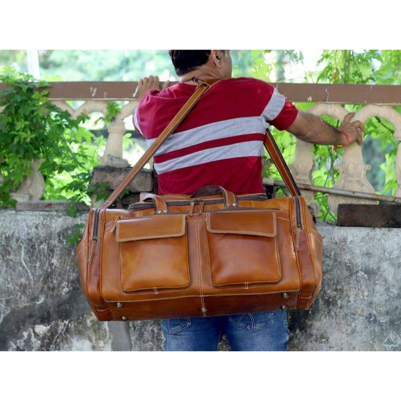 Handmade Leather Duffle Bag Leather Travel Duffel for Men Overnight Weekender Duffel Leather Holdall Bag Vacation Duffel Bag Gift for Him