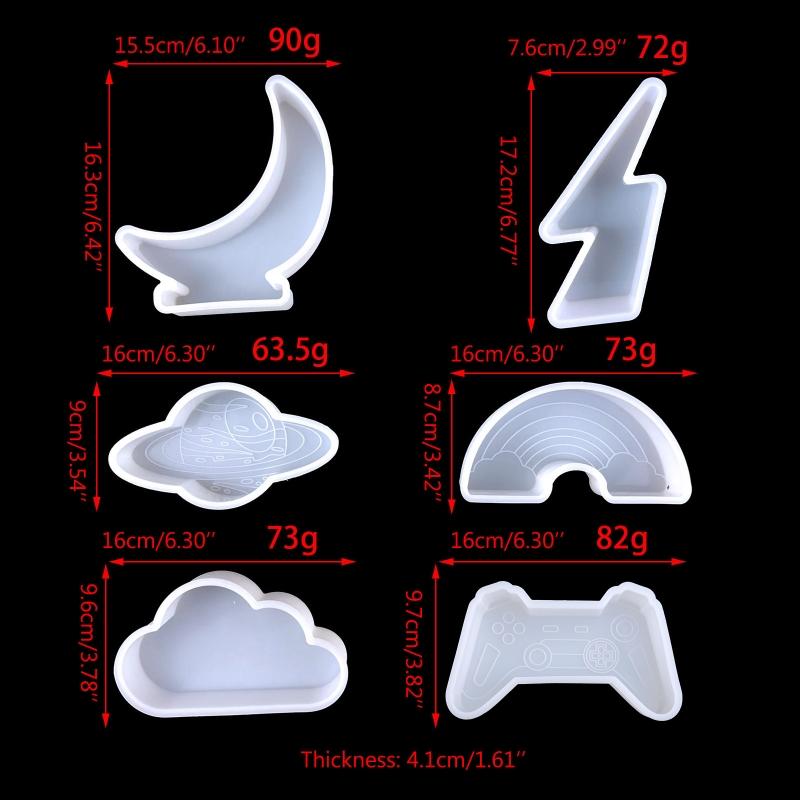 1x/6x Night Light Epoxy Resin Molds Silicone Mold Set Rainbow Moon Clouds Game Console Shaped Mold Table Lamp Decoration