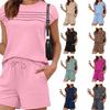 2026 European & American Fashion Striped Casual Top & Solid Color Shorts Set for Women