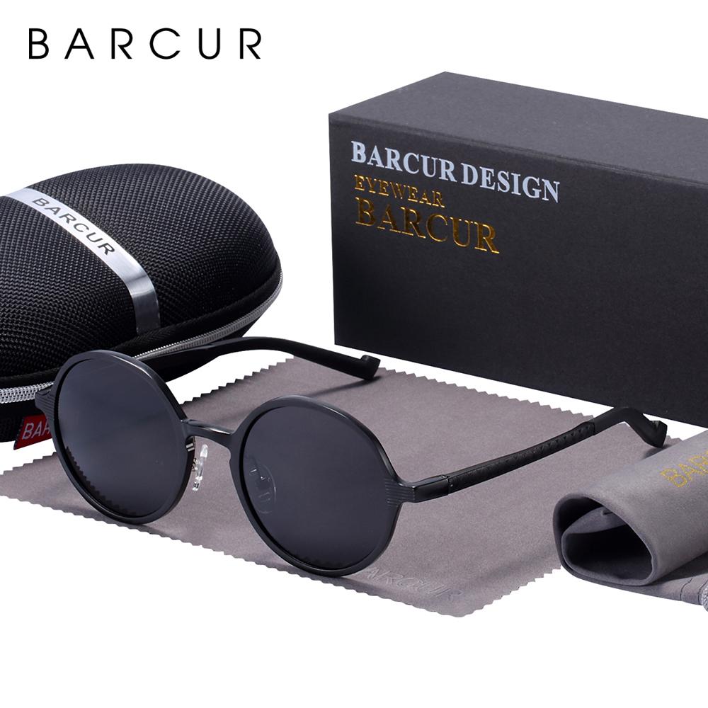BARCUR Design Polarized Round Sunglasses For Men Hot Black Goggle Male Ultralight Retro Vintage Sun Glasses Women UV400 Eyewear