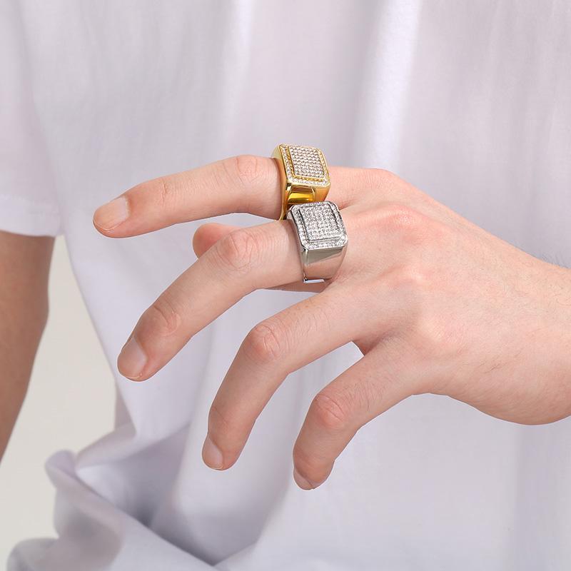 KALEN Hip Hop Nerezová ocel Zirkon Velký prsten pro muže ženy Zlatá barva Čtvercový prsten na prst Masivní Anillos Trendy šperk Dárek