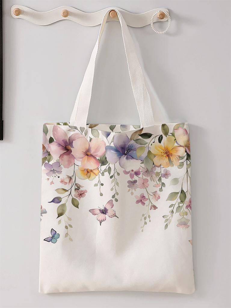 Flower pattern printed casual handbag, reusable fashionable backpack, multifunctional handbag, canvas shopping bag