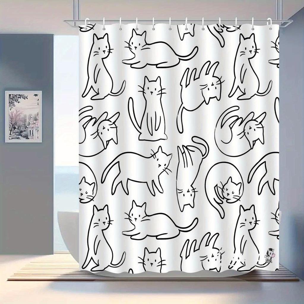 A Playful Cat Shower Curtain: Bring a Dash of Fun and Whimsy to Your Bathroom with This Adorable Design Featuring Various Poses
