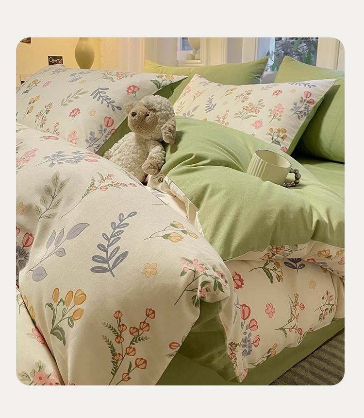 Small Fresh Flower Cotton Printed Three/Four Piece Bedding Set - French Garden