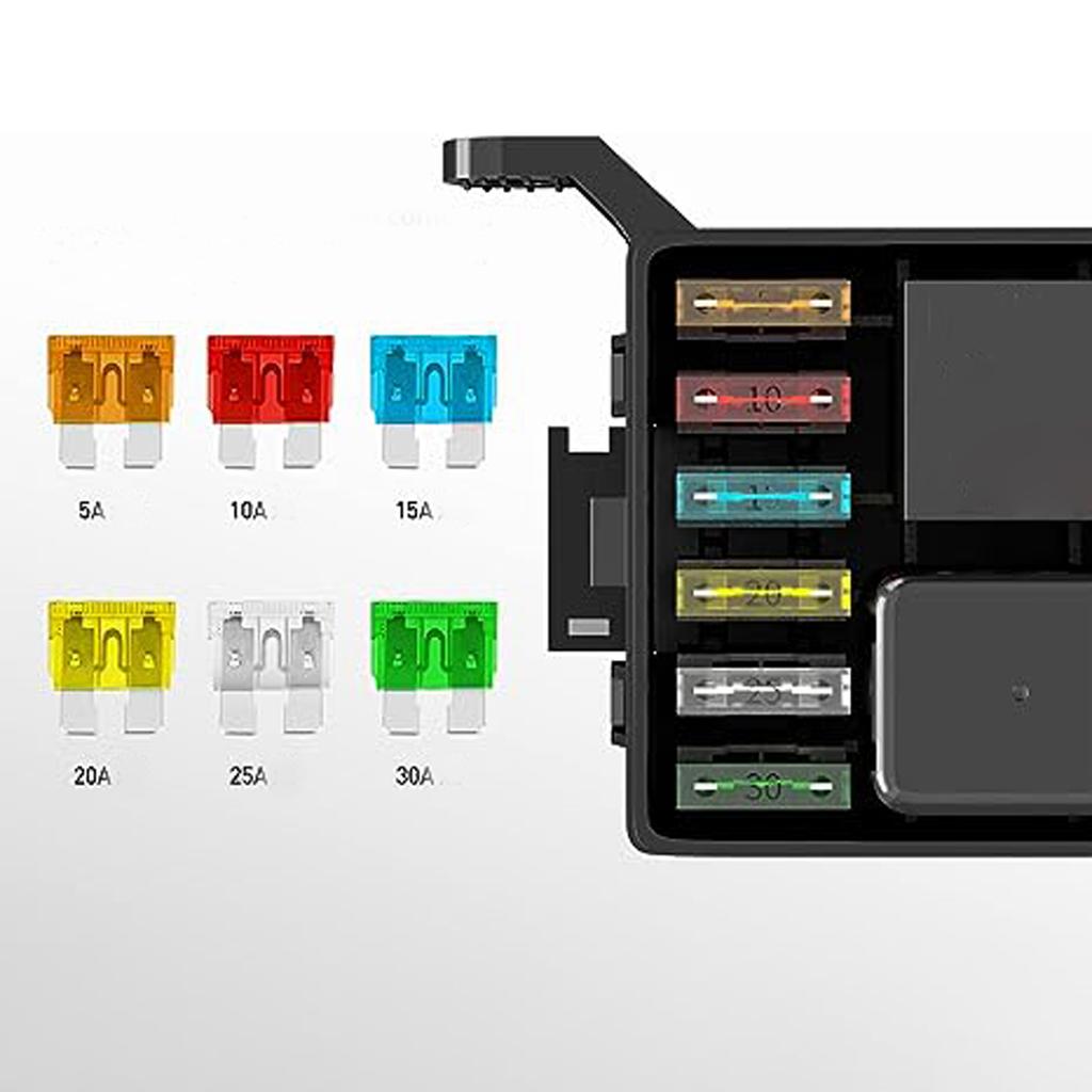 12V Relay Box 6 Slots Relay Block 6 Way ATC/ATO Fuse Relay Box Fuse Block with Relay Universal Waterproof Kit for Car Truck