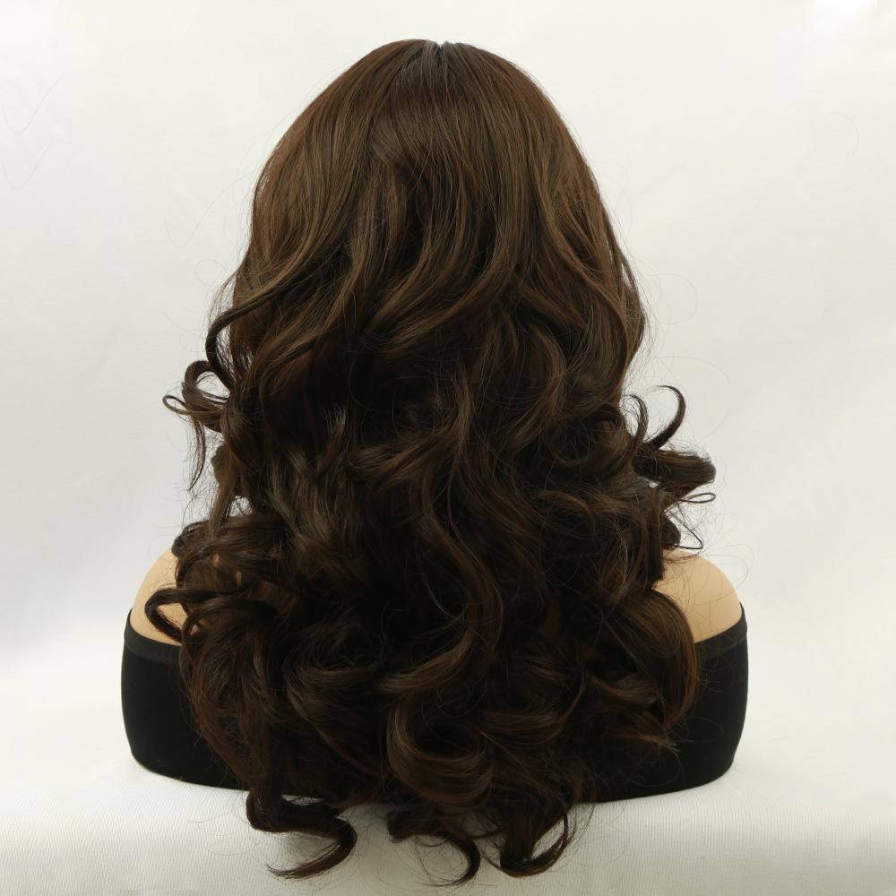 Women Synthetic Long Natural Wave Wigs with Bangs Wavy Brown Natural Wig For Daily Party Costume Heat Resistant Fibre Hair