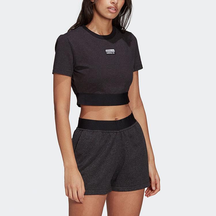 Adidas Originals Crop Tops Women's Metallic Black Crew Neck Moderate GN4324