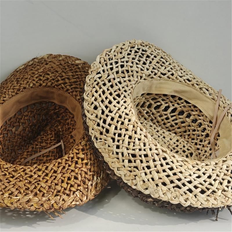 Elegant Openwork Straw Victorian Hat With Adjustable Tie For Women Outdoor Beach Vacation Gardening Activities