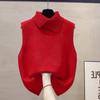 Otoño Invierno Coreano Color Sólido Solapa Sin Mangas Versátil Casual Chaleco Tejido Para Mujer