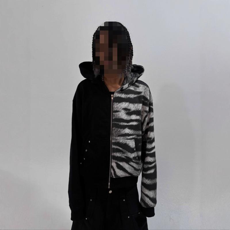 European and American street patchwork striped loose fashion hooded cardigan