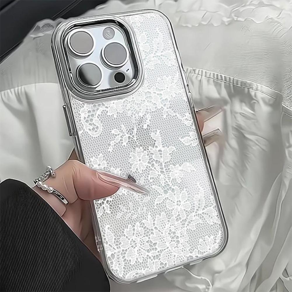 White Lace Phone Case For Iphone 17E 16E 17Air 11 12 13 14 Plus 15 16 17 Pro Max Coque  Cover Funda Simplicity Metal Photo Frame
