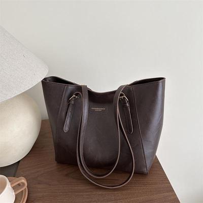 2025 Retro Chic Korean Style Large Capacity Solid Color Women's Shoulder Tote Bag
