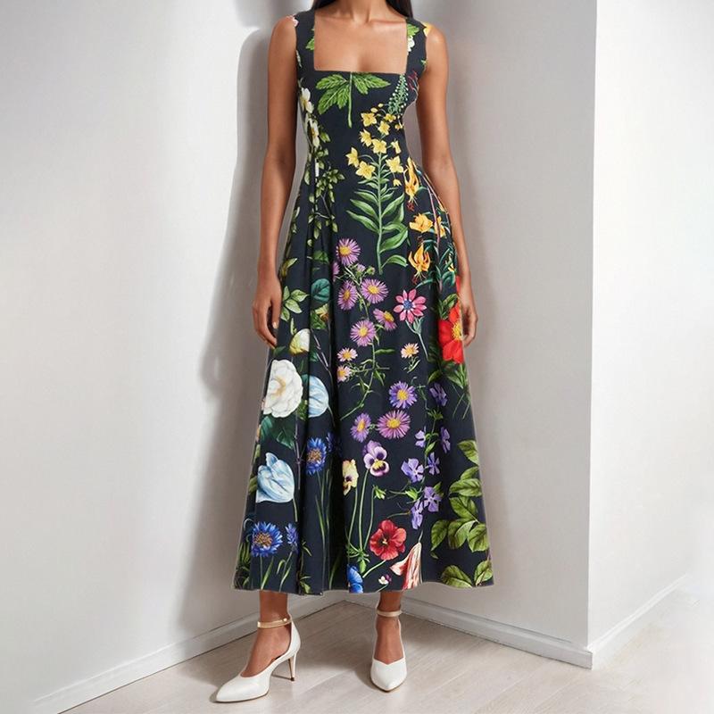 

Spring New Women s Fashion Elegant Sleeveless Printed Sexy Dress 3XL білий