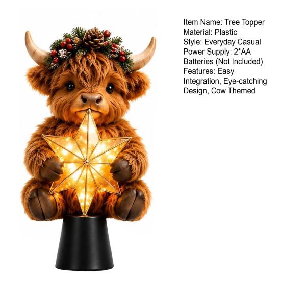 Charmantes Weihnachtsgeschenk Hochlandkuh Leuchtender Stern Baumspitze, Beleuchtete Dekoration mit Festlichen Innen-Weihnachtsdekorationen Warmes LED, Batterie