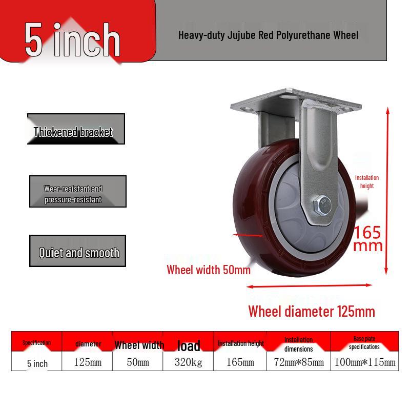Heavy-Duty Silent Hand Truck Wheels - 4/5/6/8 Inch Double Ball Bearing, Wear-Resistant, Dark Red