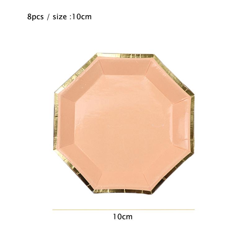 Gold Foil Pink Birthday Wedding Decor Cake Dish Disposable Tableware Carnivals Party Supplies Paper Plate Cup Baby Shower Favors