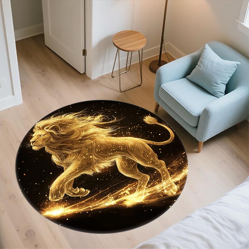 Black Lion pattern round rug,Carpet Rug for Living Room Bedroom Sofa Playroom Decor,Non-slip Floor Mat,Holiday Gifts and Birthday Gifts