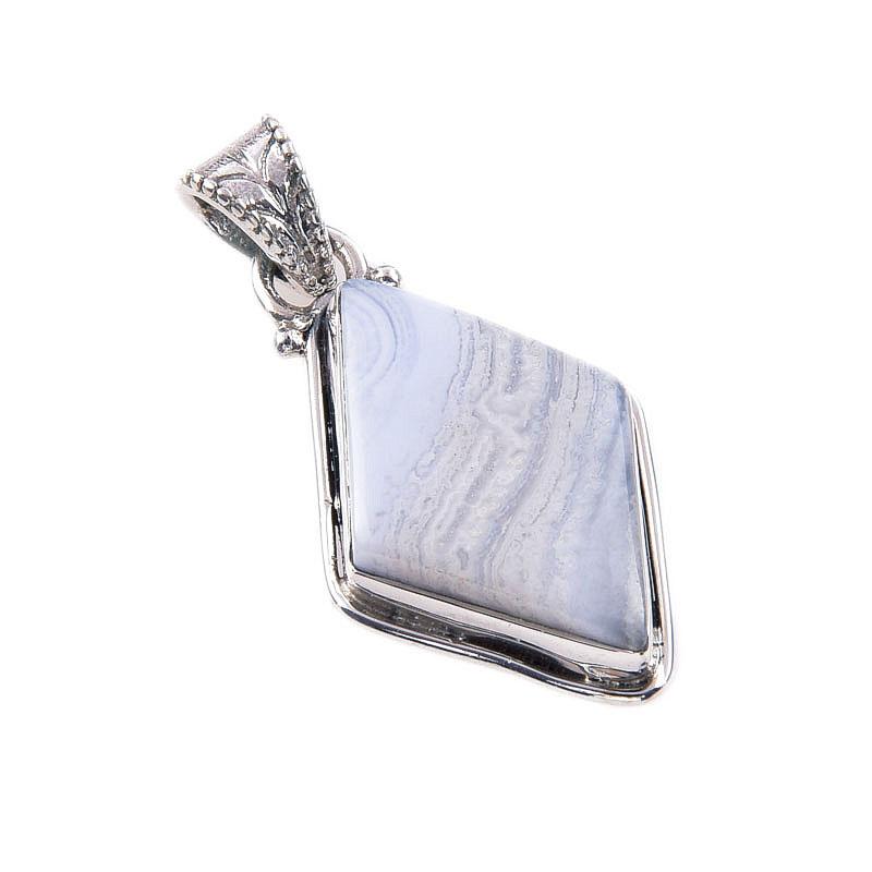 Natural Blue Lace Agate Gemstone 925 Solid Sterling Silver Pendant 1.50'' F3s89