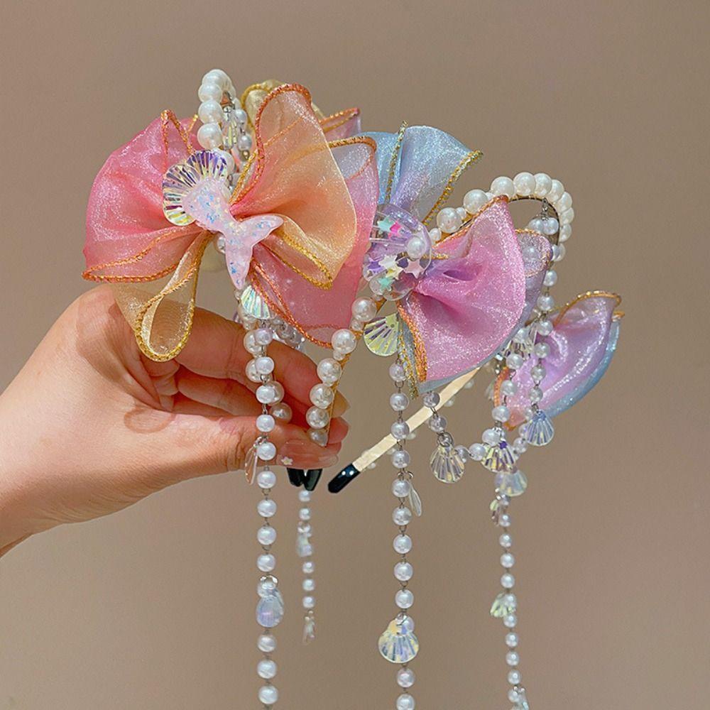 Elastic Bowknot Headband Exquisite Mermaid Hair Chain Sweet Headdress  Photography Headwear