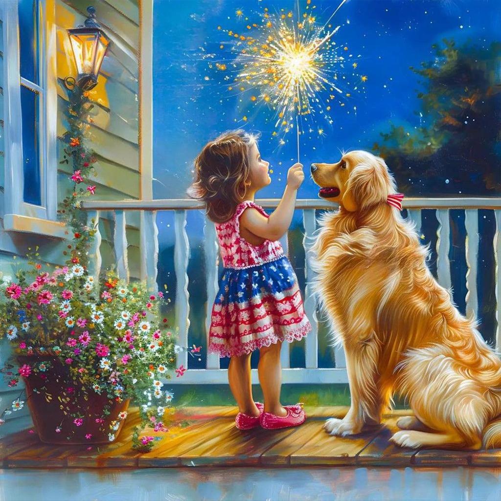 Animal and Girl Full DIY 5D Round Drill Diamond Art Diamond Painting for Adults/Beginners Gift Idea Home Wall Decor 40x40cm