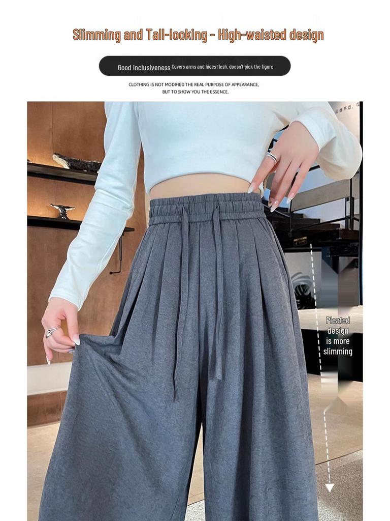 Spring 2025 Plus Size High-Waisted Wide-Leg Acetate Culottes - Slimming, Versatile, and Casual.