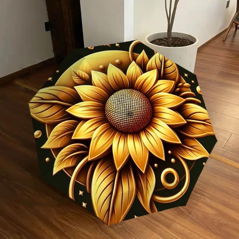 1pc Golden Sunflower Mandala Umbrella with Plastic Handle,Suitable for All Seasons Home Travel Outdoor UmbrellaDD1106