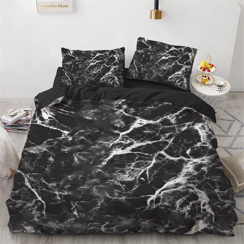 

Marble King Queen Duvet Cover Cool Black And White Texture Pattern Bedding Collection For Teens Adults 23Pcs Polyester Quilt Cover 135X200cm-2pcs